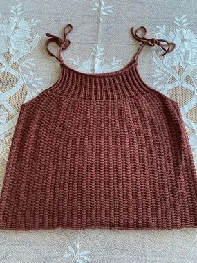 Tie-Shoulder Knit Tank Top in Brown/Burnt Rust